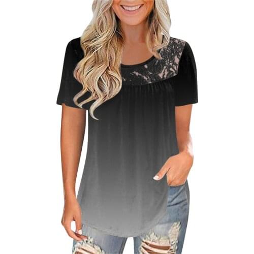 Fashion Lace Patchwork Blouses Women Tie Dye Printed Shirts Casual O-Neck Short Sleeve Summer Tops bluzki damskie блузка женская