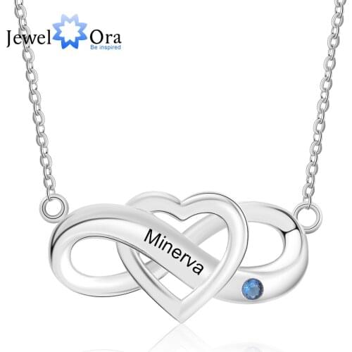 JewelOra Personalized Infinity Love Heart Pendant Necklace Customized Birthstone Name Engraved Necklace Valentines Day Gifts