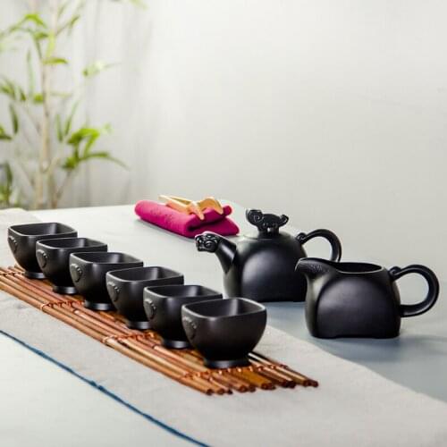 Kung Fu Tea Set 1 Teapot + 6 Tea Cups + 1 Fair Cup Kettle Infuser Teapots Handmade Zisha Ceramic Porcelain Chinese Crafts B007
