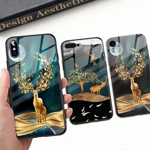 Milu Deers Pattern Iphone Case Cover Case Tempered Glass For Iphone 11 12 Pro Max X XR XS Max 6 7 8 Plus
