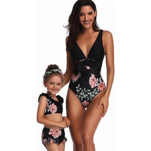 Girls Swimsuit With Shorts Swimwear Floral Print Children Beachwear Bathing Suits 3-12Years Family Matching Swimsuit Lady Bikini