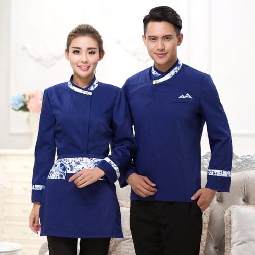 Hotel Restaurant Hot Pot Restaurant Waiter Work Clothes Men and Women Long Sleeves Overalls Fast Food Waiter Uniforms