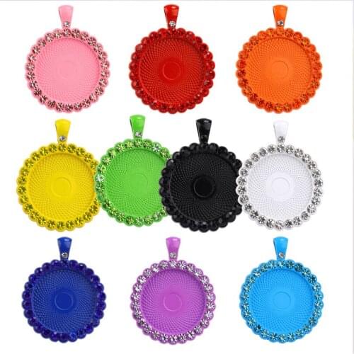 20PCS DIY Jewelry Making Cabochon Pendant Base With Colored Diamond Blank Tray For Necklace Findings Alloy 25mm Cabochon Crafts
