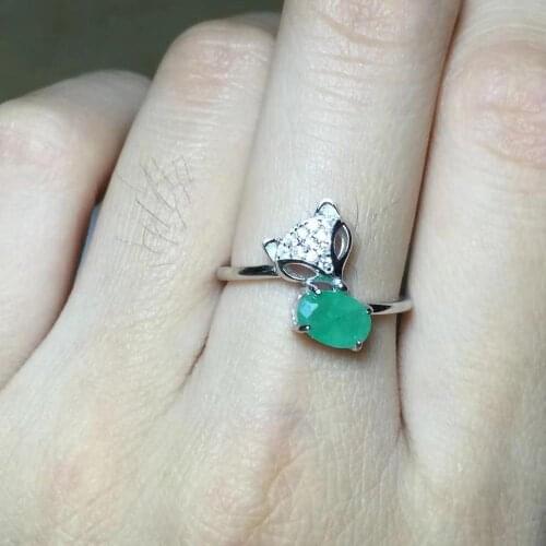Natural Emerald 1 Carat Gemstone Fox Head Ring S925 Sterling Silver Fine Fashion Weddings Jewelry for Women Free Shipping