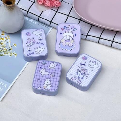 Square Cartoon Bunny Contact Lens Case Travel Portable Lens Cover Container Holder Contact Lens Storage Box Fashion Accessories
