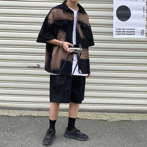 Summer dyed short sleeve shirts for men streetwear imported-china cheap clothes china man high quality 2021 black