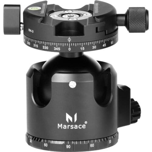 Marsace XB-3R Low Profile Ball Head with Panning Clamp Supports Loads Up to 60Kg