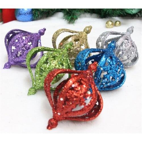 AHYONNIEX 1PC Glitter powder Hollow flower christmas ball ornaments 8CMX10CM X-mas tree Hanging ornament adornments for party