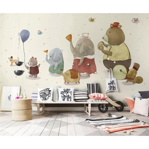 Cartoon bear Elephant Wallpaper Mural 3d Wall Photo Mural for Kids Room Sofa Kindergarten Background 3d Wall paper Mural Decor