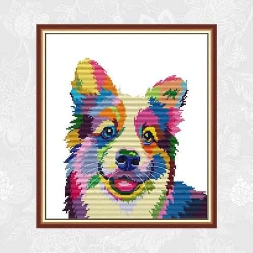 DIY Handmade Cross Stitch Kits Color Dog 14CT Printed Canvas 11CT White Fabric DMC Embroidery Semi-finished Needlework Sets