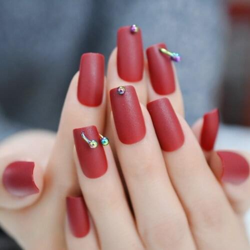 Punk Style Nail Art False Nails Square Matte Rainbow Alloy Horse-shoe Decorative Designed Nails Cool for Party