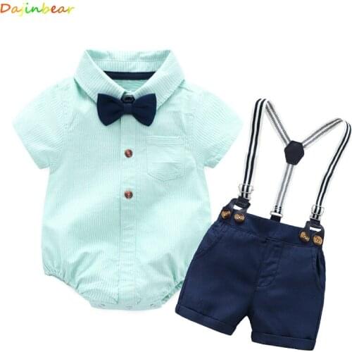 Baby Boy Clothing Shirt Bow Set Birthday Formal Suit Summer Newborn Boys Clothes Set Blue Shirt Top+Suspender Pants Outfits