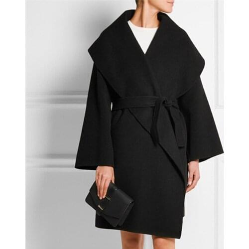 2017 Autumn Winter NEW European and American Consice Elegant Wool Jacket Loose Woolen Coat with Sashes