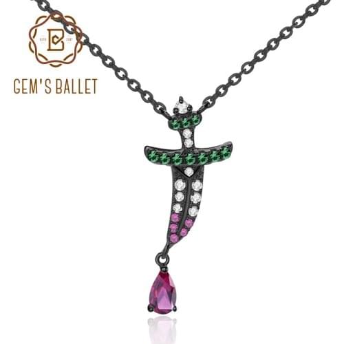 GEMS BALLET 0.28Ct Natural Rhodolite Gemstone Pendant Knife Shape Necklace 925 Sterling Silver Elegant Fine Jewelry For Women