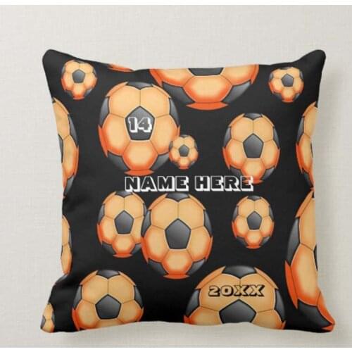 Personalized Orange and Black Soccer cushion with Players Name Throw Pillow Case Novelty Cushion Covers Chair Couch Home Decor