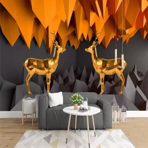 Custom wallpaper 3D stereo Nordic Zen mountain peak elk mural TV background wall painting waterproof material