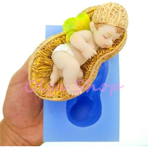 RYL024 87.2mm x 49.8mm x 43.5mm 3D Sleeping Baby Angel Silicone Mold Fondant Cake Decoration Candy Resin Clay Aromatherapy Soap