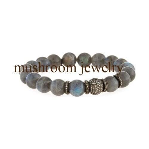 Pave CZ Beads labradorite stretch bracelet boho Stone Elastic Bracelet