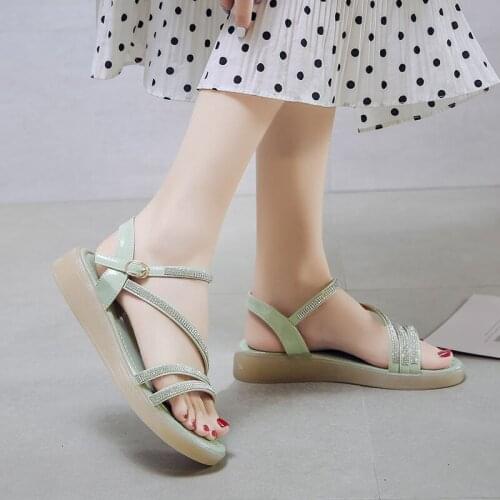 Mint Green women sandals flat bling-bing Sandals beach shoes,Sweet Beige Slippers Trendy Summer flat sandals for Teenagers
