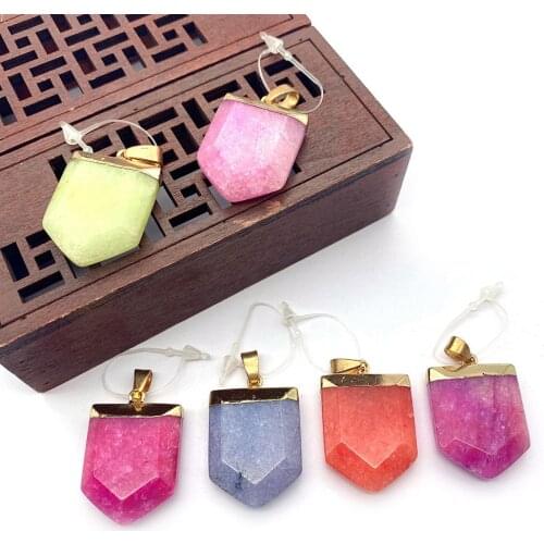 Natural Stone Pendant Sword Shape Plating Process Colorful Healing Necklace Pendant Earrings DIY Jewelry Making 20x29mm