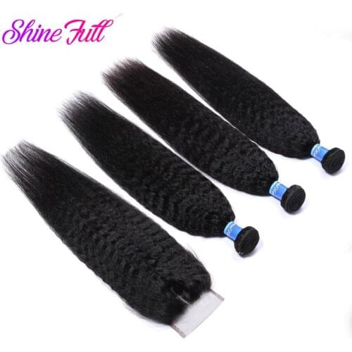 Panse Kinky Straight Hair 3 Bundle Deals With A Closure Brazilian Hair Weave Bundles Human Non-Remy Hair Extension Free Shipping