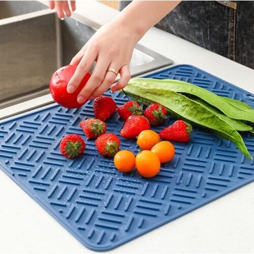 Silicone Dish Drying Mat with Hanging Hole Easy Clean Heat Resistance Dish Draining Pad Kitchen Supply GQ
