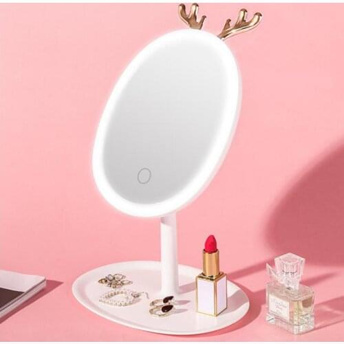 LED Lighted Makeup Mirror Round Vanity Mirror with 3 Color 50 LEDs Dimmable Lights ,Portable Countertop Desk Face Mirror