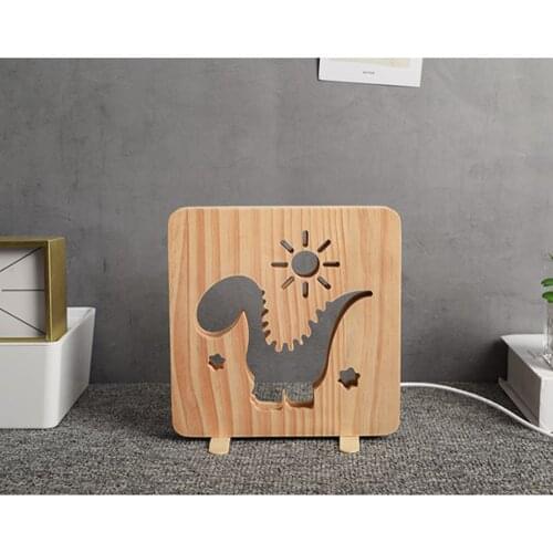 LED USB Night Light Wooden Dinosaur Hollow Animal Lamp Novelty Kid Bedroom 3D Decoration Table Lights Child Gift