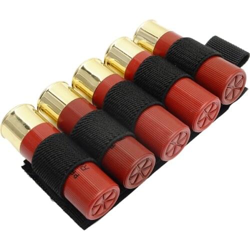 Tactical 12GA Shotgun Bullet Pouch Hunting Molle Magazine Carrier ShotGun 5 Shells Cartridge Holder Buttstock Reload Strip