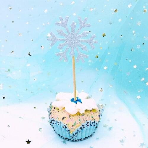 20Pcs Shining Silver White Iced Snow Ice Snowflake Frozen Cupcake Topper Bamboo toothpick pick fruit food cake Decoration supply