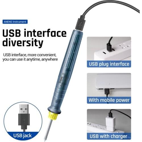 DC 5V 8W Adjustable Temperature USB Soldering Iron Three Gears Adjustable 2 Seconds Turn On Electric Chrome Iron Pen for Arduino