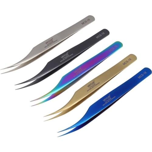 Vetus MCS-18 Electronics Industrial Colorful Tweezers Curved Tip High Hardness Precision Stainless Steel Pinça Phone Repair Tool