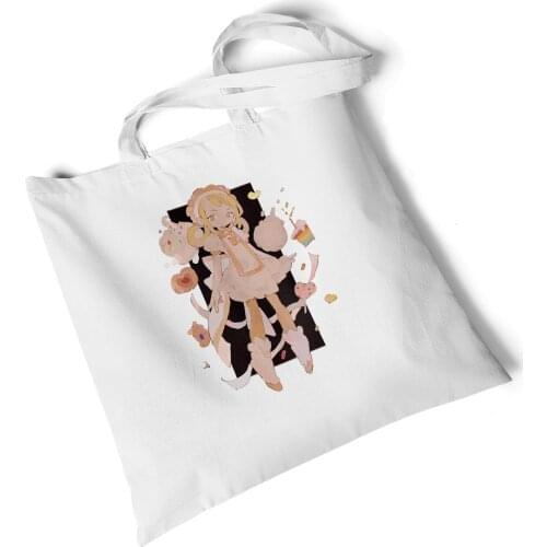 Focal20 Streetwear Anime Girl Character Print Women Canvas Bag Fashion Reusable Shopping Bag Casual Shoulder Bags