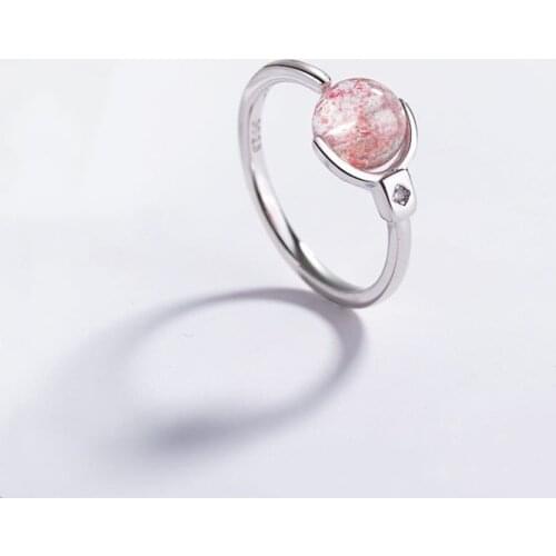 Sole Memory Pink Natural Strawberry Crystal Sweet Cute Cool 925 Sterling Silver Female Resizable Opening Rings SRI368