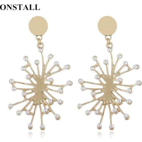 ONSTALL Vintage metal exaggerated pearl earrings Japan and South Korea temperament cute star flowers wild earrings female ear