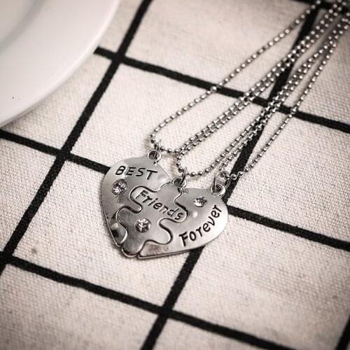 Best Friend Forever Necklace Women Silver Color Rhinestone Heart Chain Punk BFF Heart Love Necklace Friendship Jewelry Choker