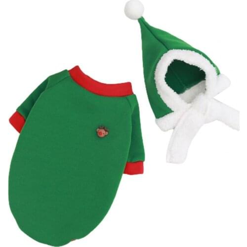 1Set Pet Clothes Hat Kit Cartoon Snowman Deer Decor Cosplay Skin-friendly Pet Dogs Dress Shirt Couble Costume for Christmas