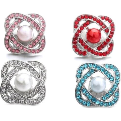 10pcs/lot New Rhinestone Snap Button Jewelry 18mm Snap Buttons Pearl Flowers Snap Jewelry Fit 18mm Snap Bracelets Charm Jewelry