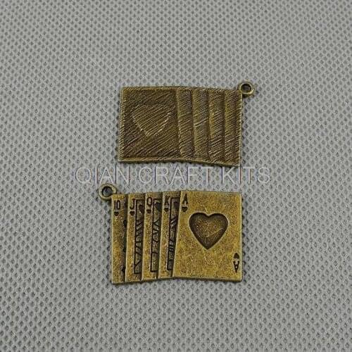 100pcs jewelry Making supply zinc ally Retro Antique bronze poker Jewelry Findings Charms Card Playing Card straigt flush