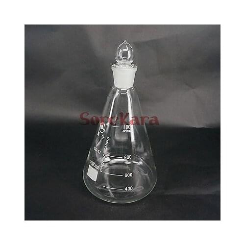 1000ml Borosilicate Glass Conical Erlenmeyer Flask with Stopper For Chemistry Laboratory
