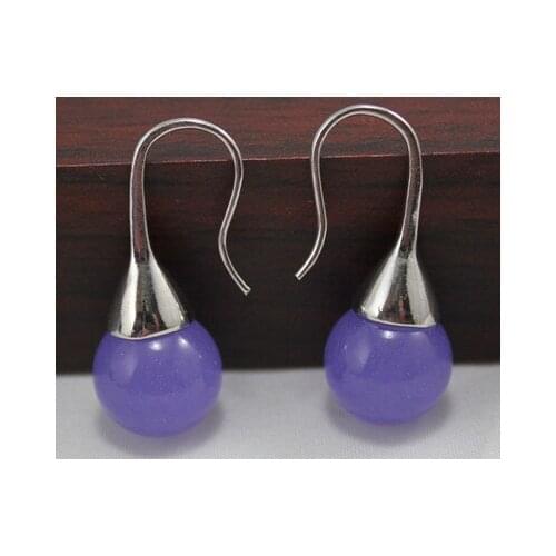 12mm purple Natural jade hook earrings