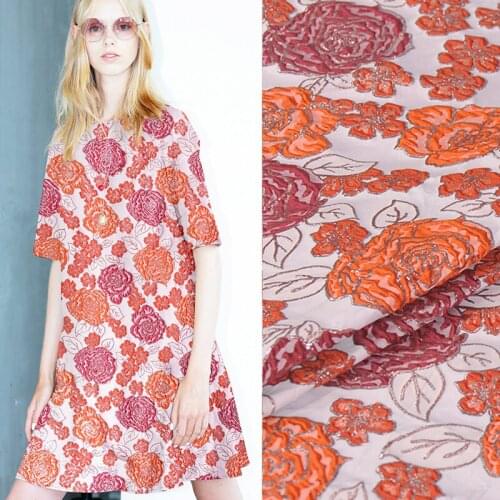 140CM Wide 212G/M Weight Orange Floral Jacquard Acrylic Polyester Brocade Fabric for Spring and Autumn Dress Shirt Jacket J088