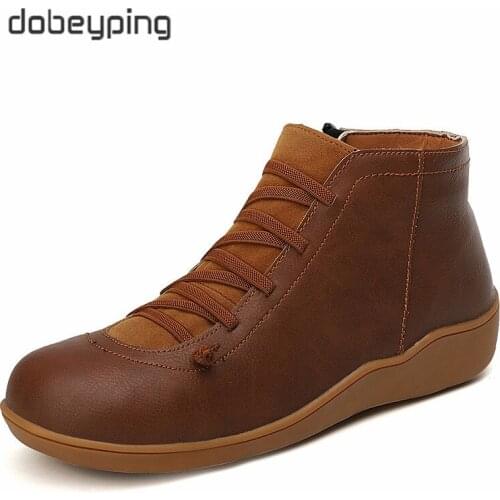 New Women Ankle 2020 Boots PU Soft Leather Spring Autumn Shoes Woman Lace Up Round Toe Womens Boots Low Heel Female Casual Shoe