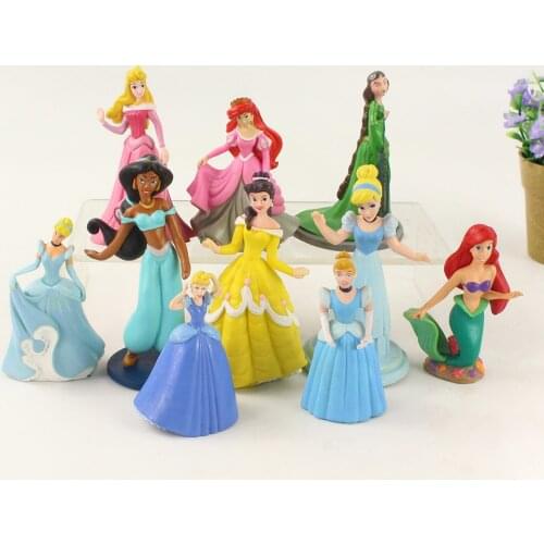 6-9cm 10pcs/Lot Disney Princess Belle Ariel Mermaid Cinderella Jasmine Elsa Ariel Sleeping Beauty Model Toy Dolls Gifts