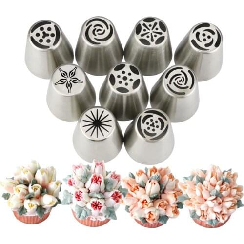 9PCS Russian Piping NEW Russian Tulip Tips Stainless Steel Icing Piping Nozzles Pastry Decorating Tips Cake Cupcake Decorator ic
