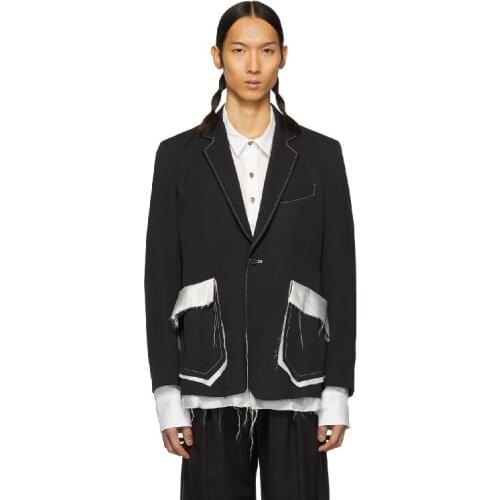 S-6XL!!The mens suit with loose black and white stitching on the edge