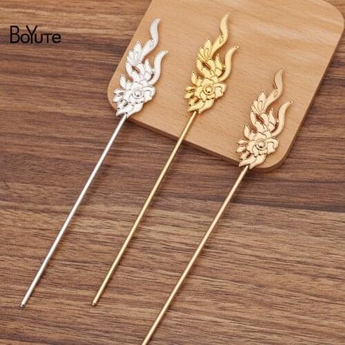 BoYuTe (10 Pieces/Lot) 20*60MM Alloy Flower Hair Stick Materials Vintage Style Diy Hand Made Hair Accessories