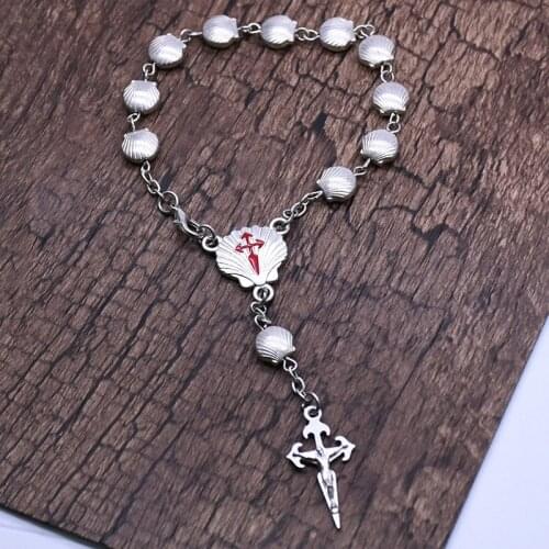 San Diego Shell Rosaries Arrow St James' Cross Bracelets Silver Color Bead Chain Prayer Rosary Bracelet Religious Jewelry