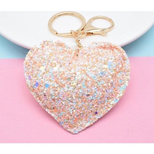 2021 Sweet Glitter Love Keychain Flashing Sequin Key Chain for Women Backpack Pendant Key Ring Trinkets Handbag Ornament брелок