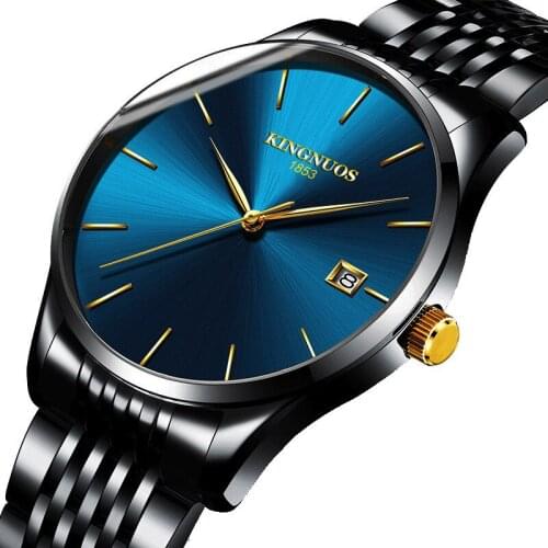 Mens Watch Luxury Brand KINGNUOS Clock Men Stainless Steel Watchband Calendar Wristwatch relogios masculino Male reloj horloge